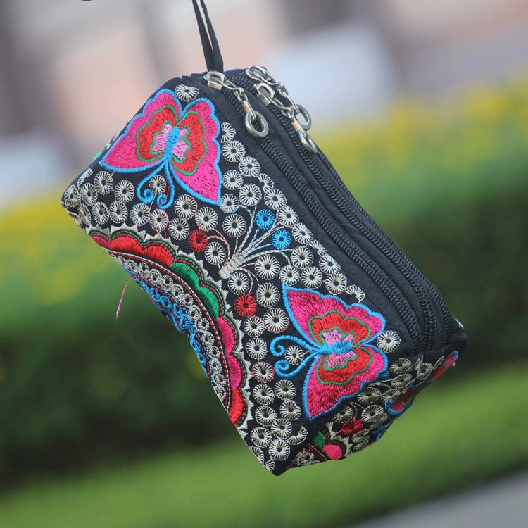 Ethnic Bag Fashion Fabric Coin Purse Embroidered Multi-Layer Zipper Bag Clutch Bag