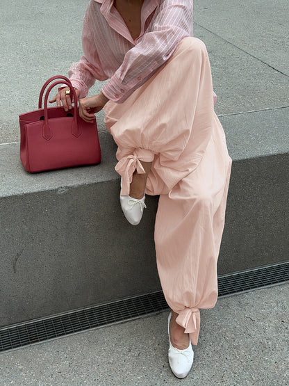 Wide-Leg Lantern Pants for Women with Tie Waist Casual Style