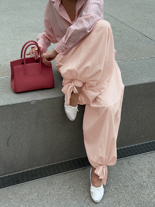 Wide-Leg Lantern Pants for Women with Tie Waist Casual Style