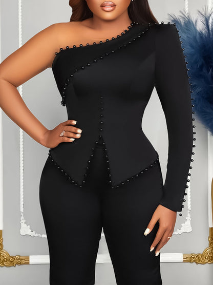 Elegant Beaded Two-Piece Set With Pants