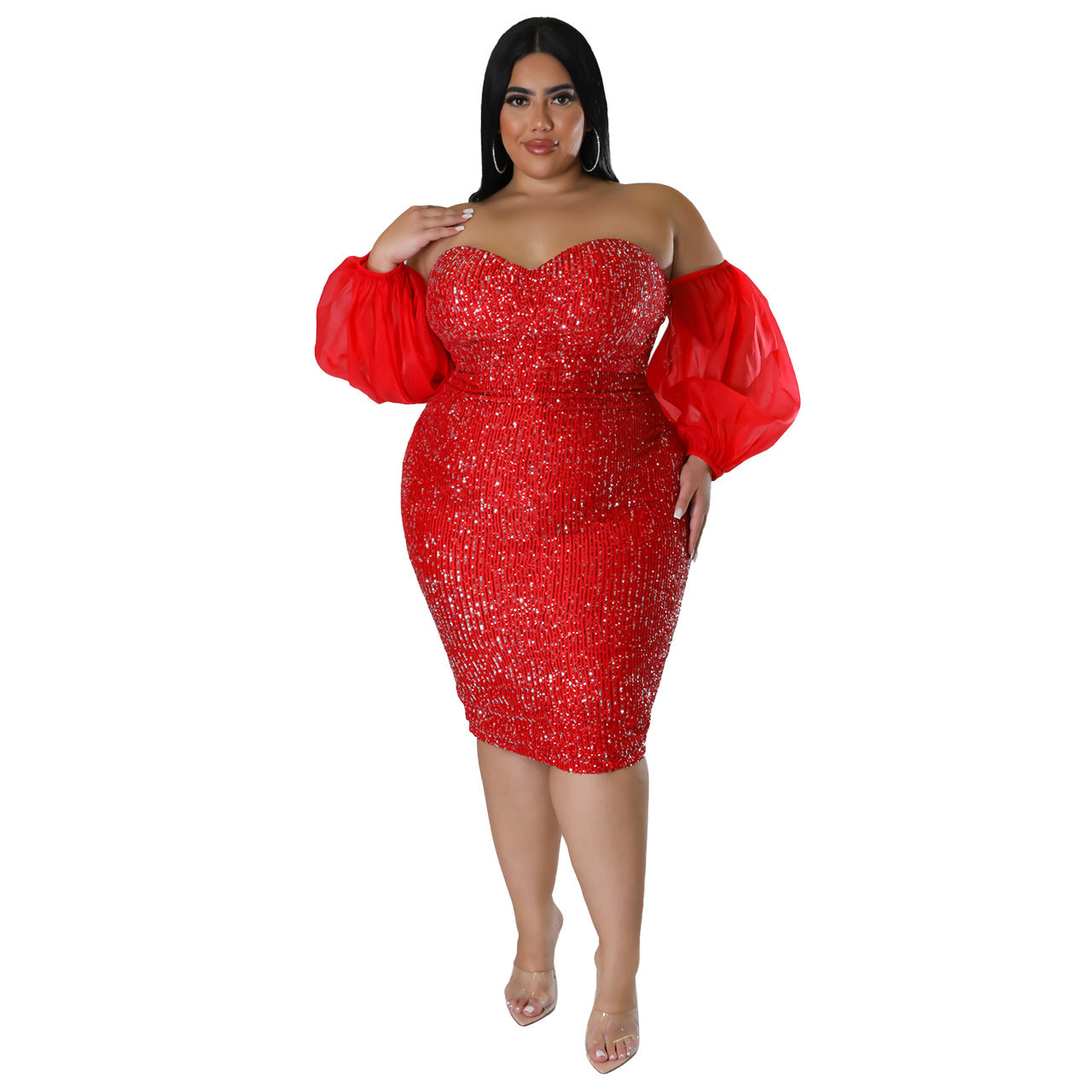 Sexy Sequin Bodycon Dress With Sheer Mesh