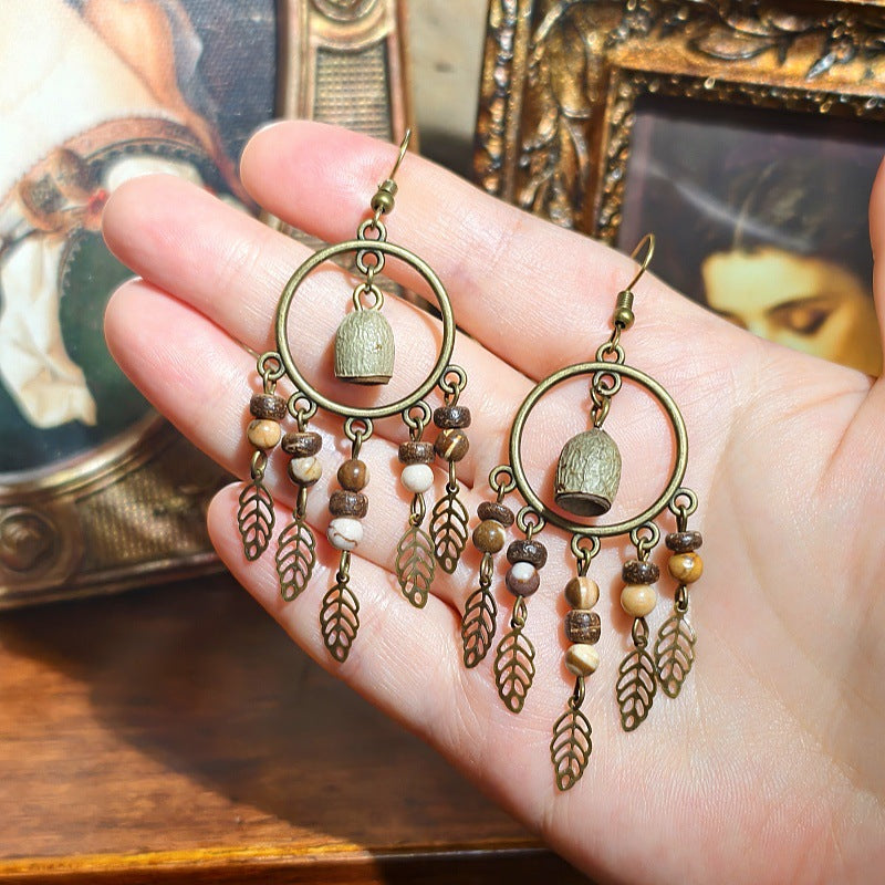 Vintage Inspired Leaf Tassel Earrings Alloy Statement Jewelry