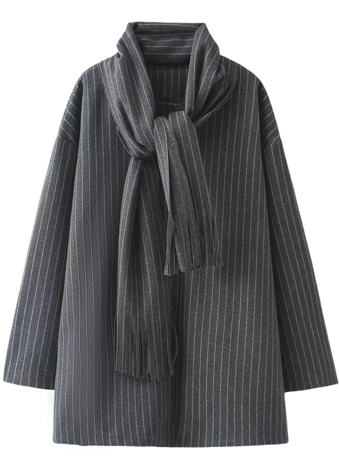 Pinstripe Scarf Coat Soft Structured Fabric