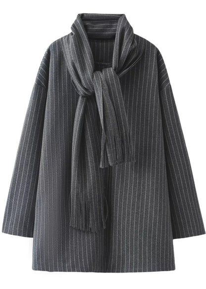 Pinstripe Scarf Coat Soft Structured Fabric