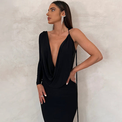 Elegant Solid Color Slim-Fit Midi Dress