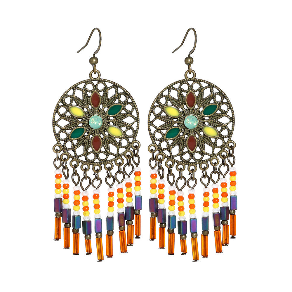 Vintage Geometric Leaf Beaded Earrings Set Fashionable Accessories