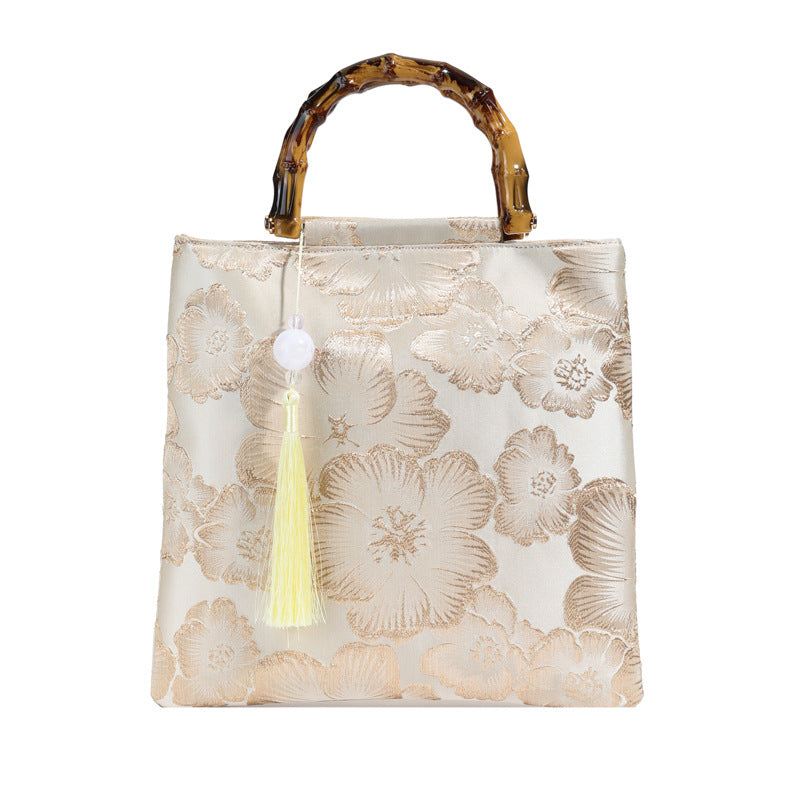Embroidered Sequin Bamboo Tote Bag Stylish Evening Handbag