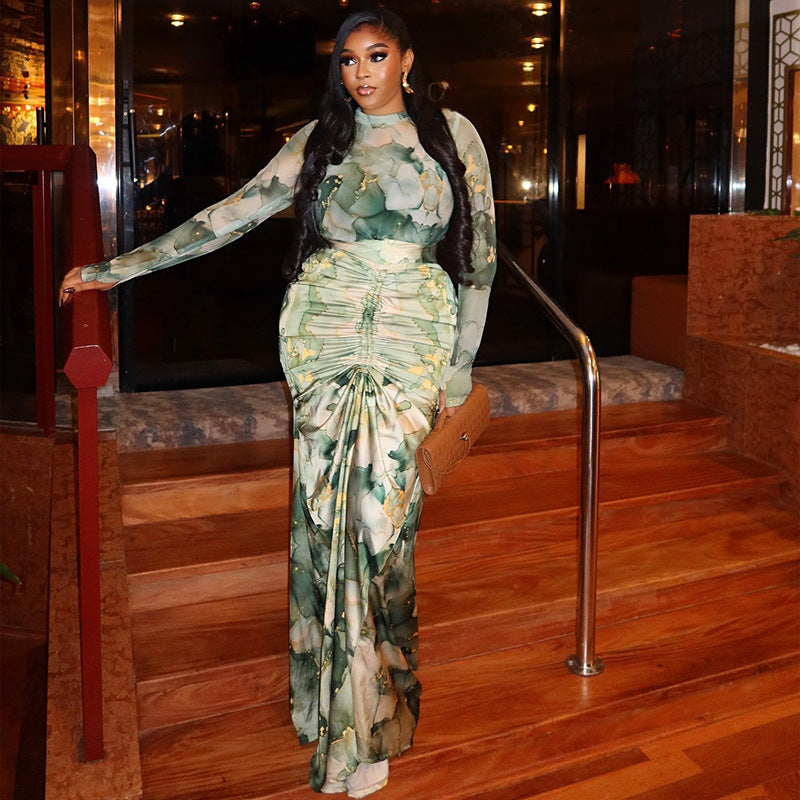 Floral Print Wrap Dress Set Elegant Casual Two-Piece Outfit