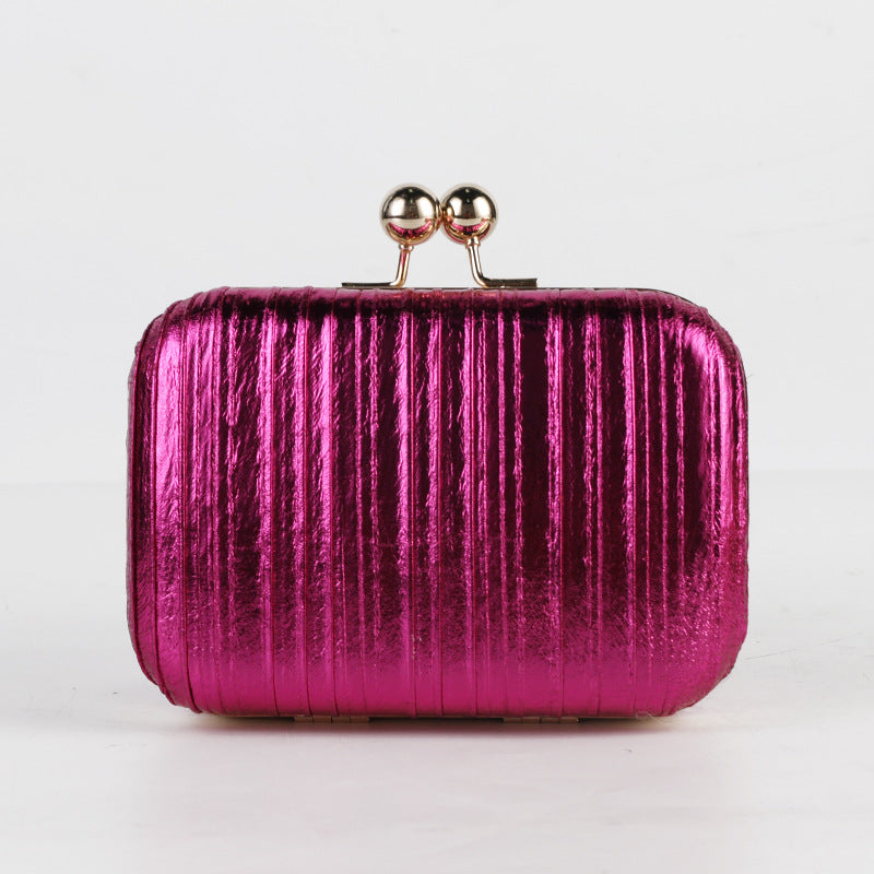 Metallic Pleated Evening Clutch Bag Stylish Formal Purse