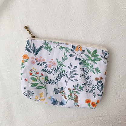 Mini Cartoon Zipper Wallet for Women Cute Floral Fabric Purse