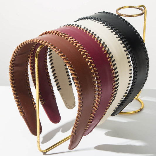Color Block Wide Brim Leather Headband Fashionable Casual Hair Accessory