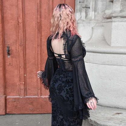 Dark Sexy Lace Bell Sleeve Cardigan Top for Women