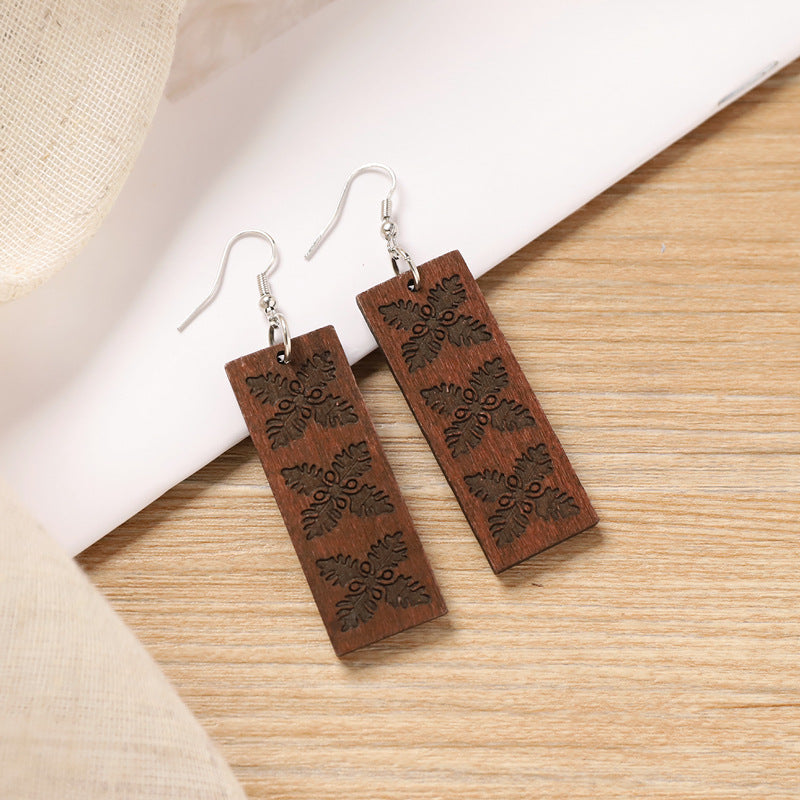 Minimalist Handmade Vintage Wooden Drop Earrings