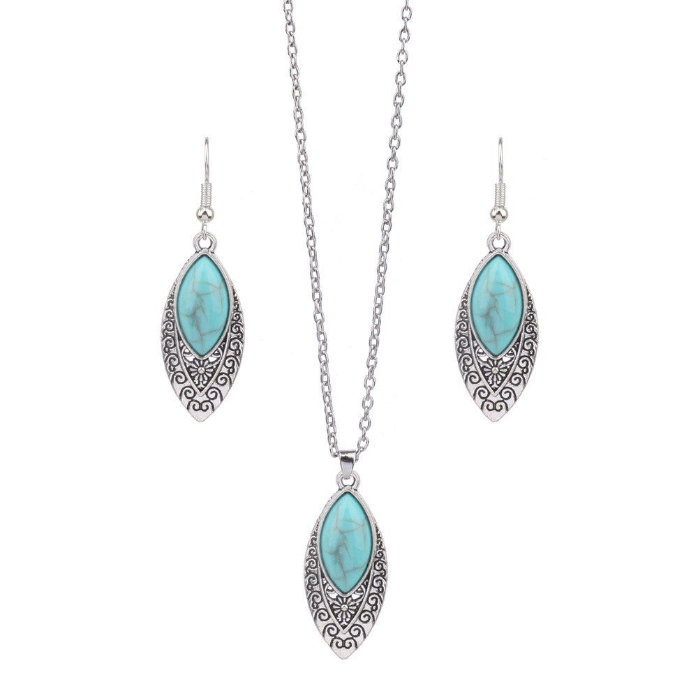 Bohemian Geometric Earrings and Necklace Set with Turquoise Accents