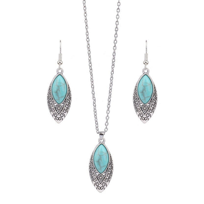 Bohemian Geometric Earrings and Necklace Set with Turquoise Accents
