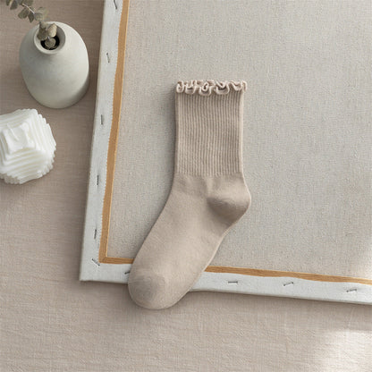 Flounce Solid Color Simple Sweet Socks