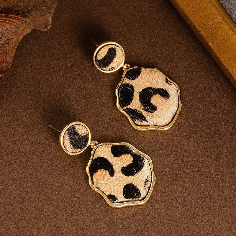 Natural Horse Hair Leopard Print Earrings Luxury Fashion Accessories