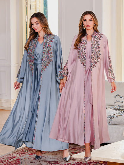 Muslim Embroidered Abaya Dress Two-Piece Evening Wear