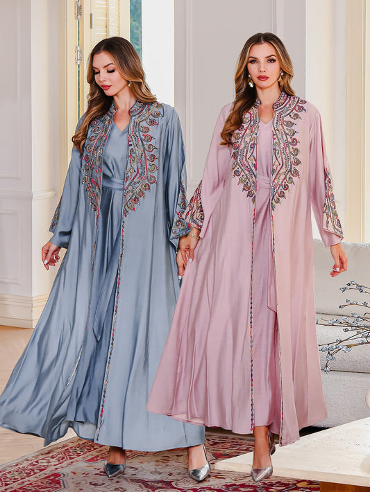 Muslim Embroidered Abaya Dress Two-Piece Evening Wear