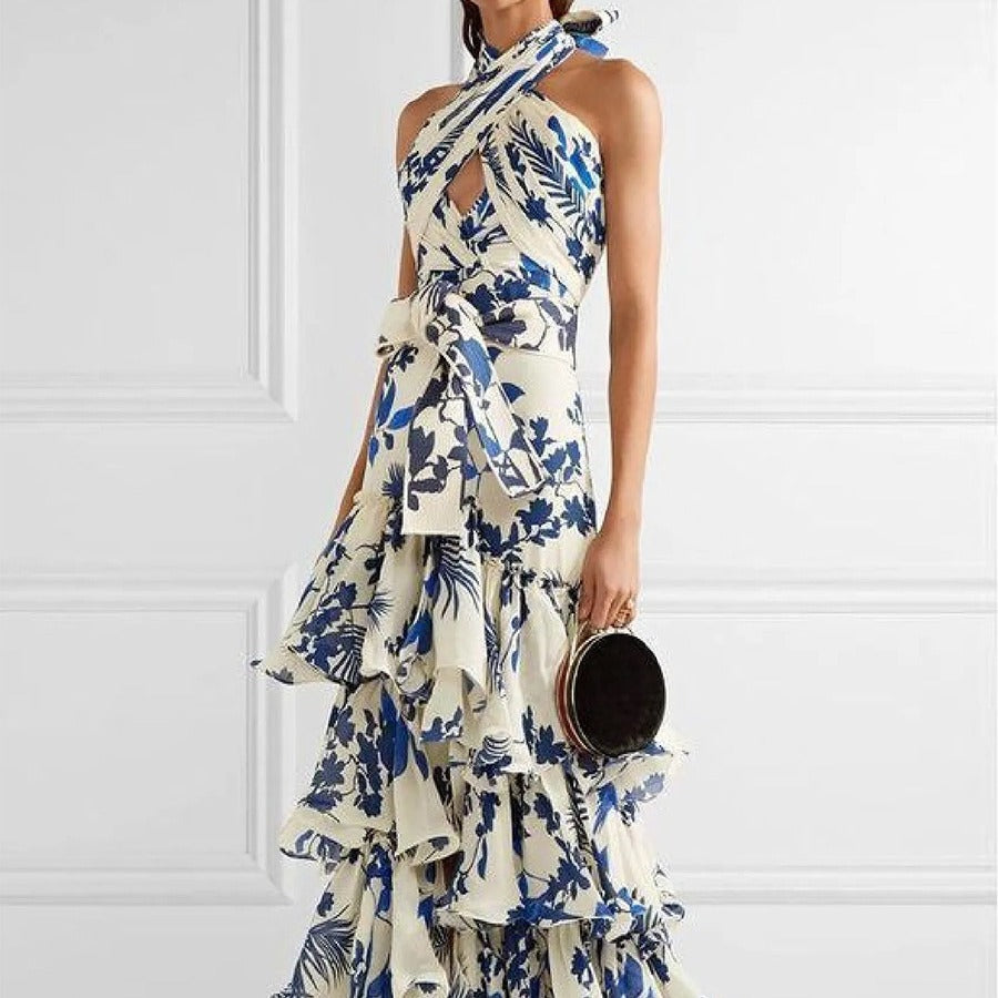 Bohemian Floral Maxi Dress With Tie Straps