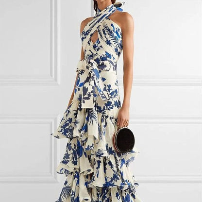 Bohemian Floral Maxi Dress With Tie Straps