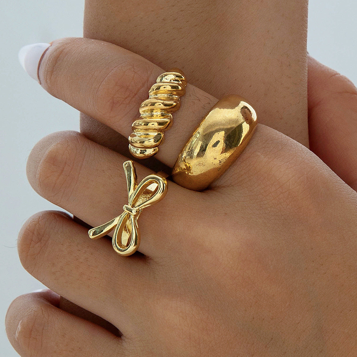 Geometric Hollow Statement Ring Set Stylish Mixed Metal Rings