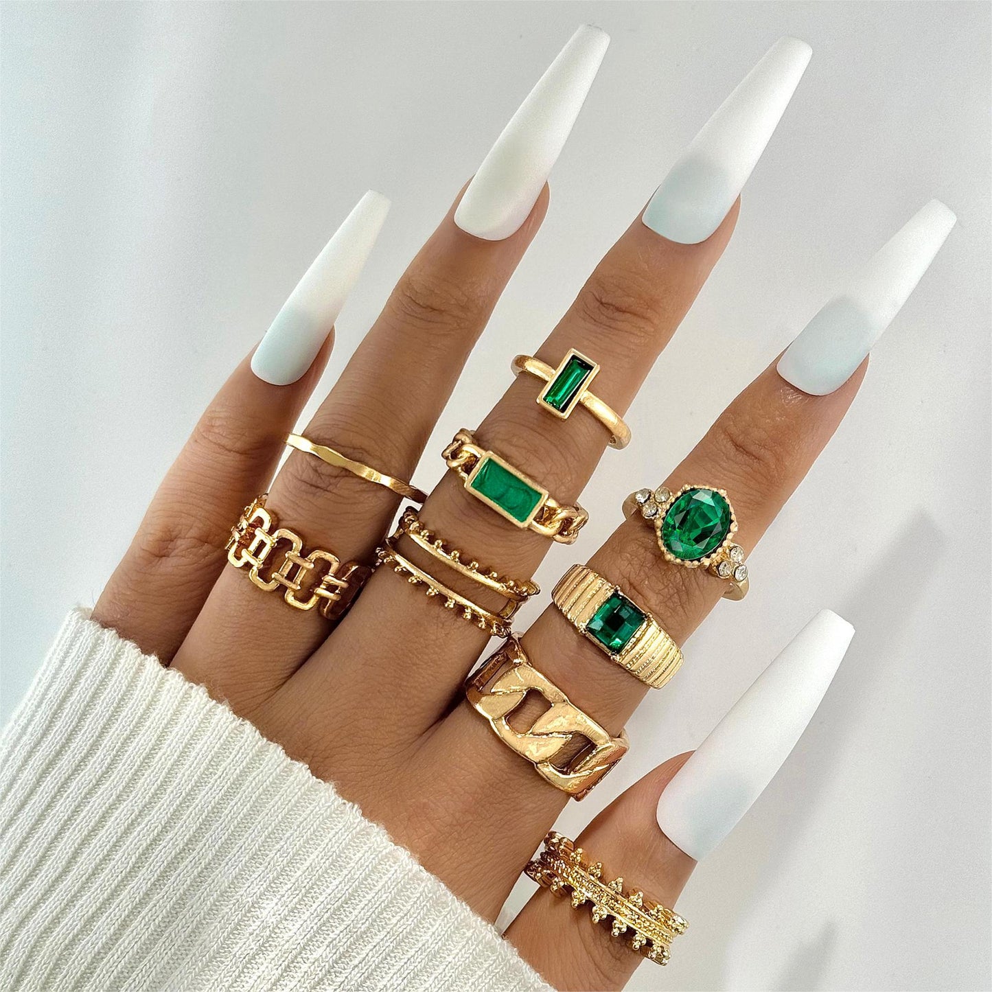 Geometric Gemstone Ring Set Fashionable Zinc Alloy Stackable Rings