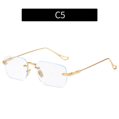 Silver Frameless Square Blue Light Blocking Glasses for Women