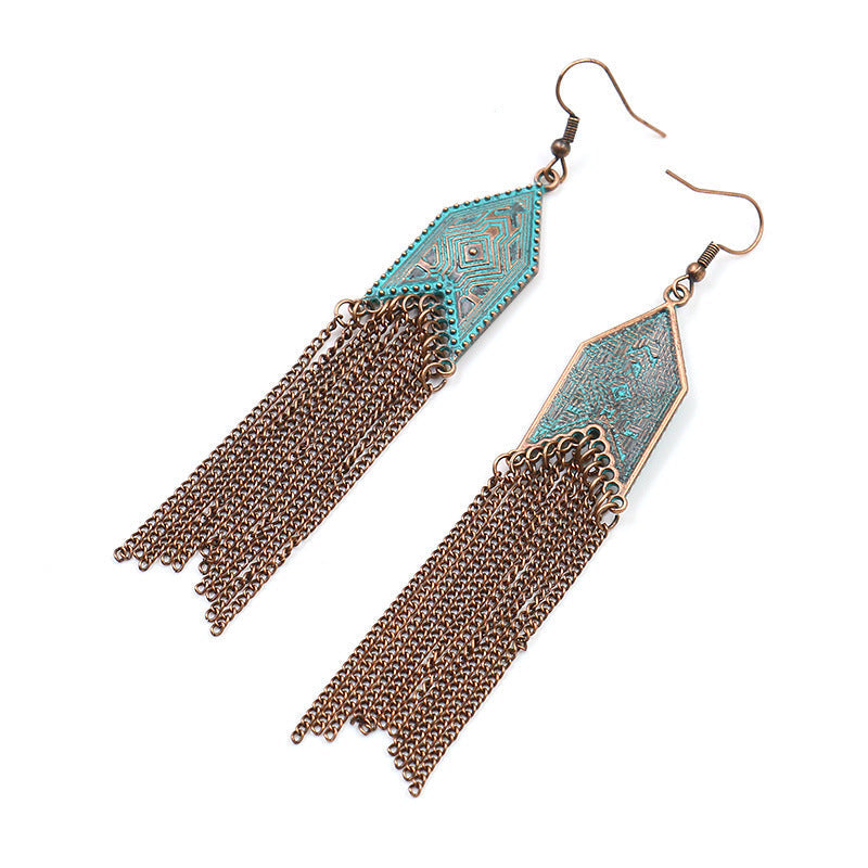 Exaggerated Geometric Tassel Earrings Vintage Long Chain Drop Earrings
