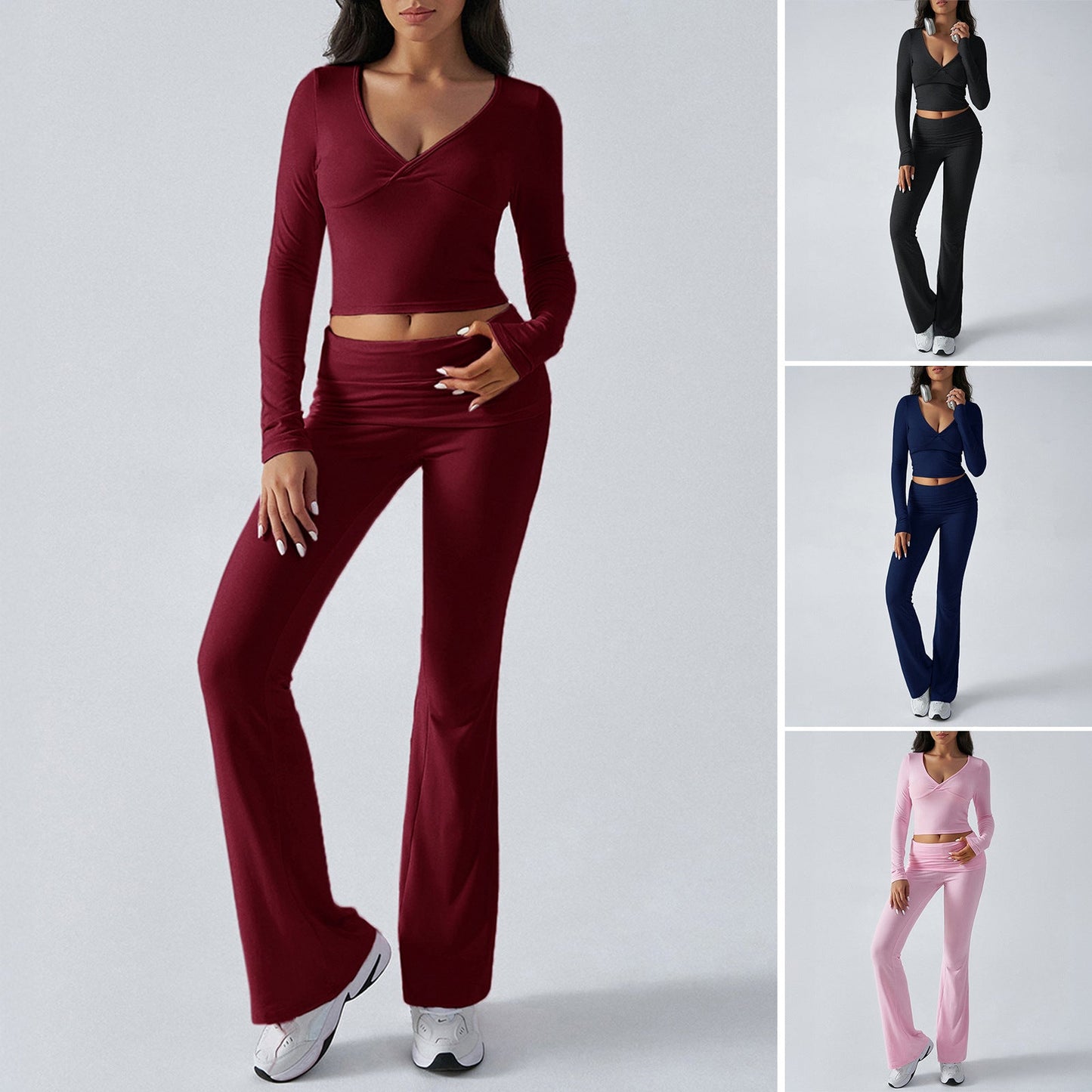 Women's Casual Knit Long Sleeve T-Shirt and Pants Set