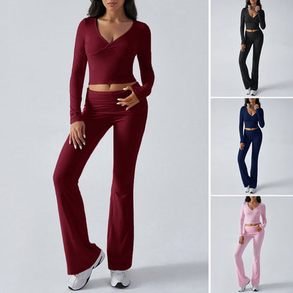 Women's Casual Knit Long Sleeve T-Shirt and Pants Set
