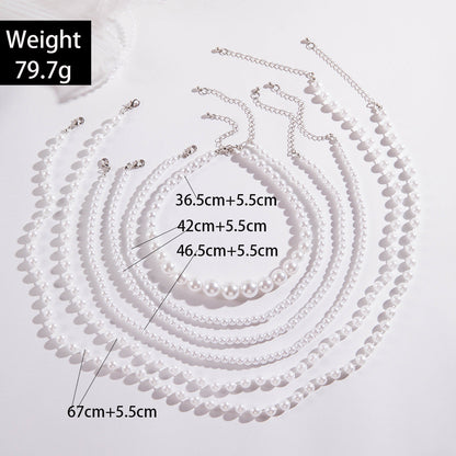 Fashionable Vintage Geometric Bead Necklace With Pearl Layered Design
