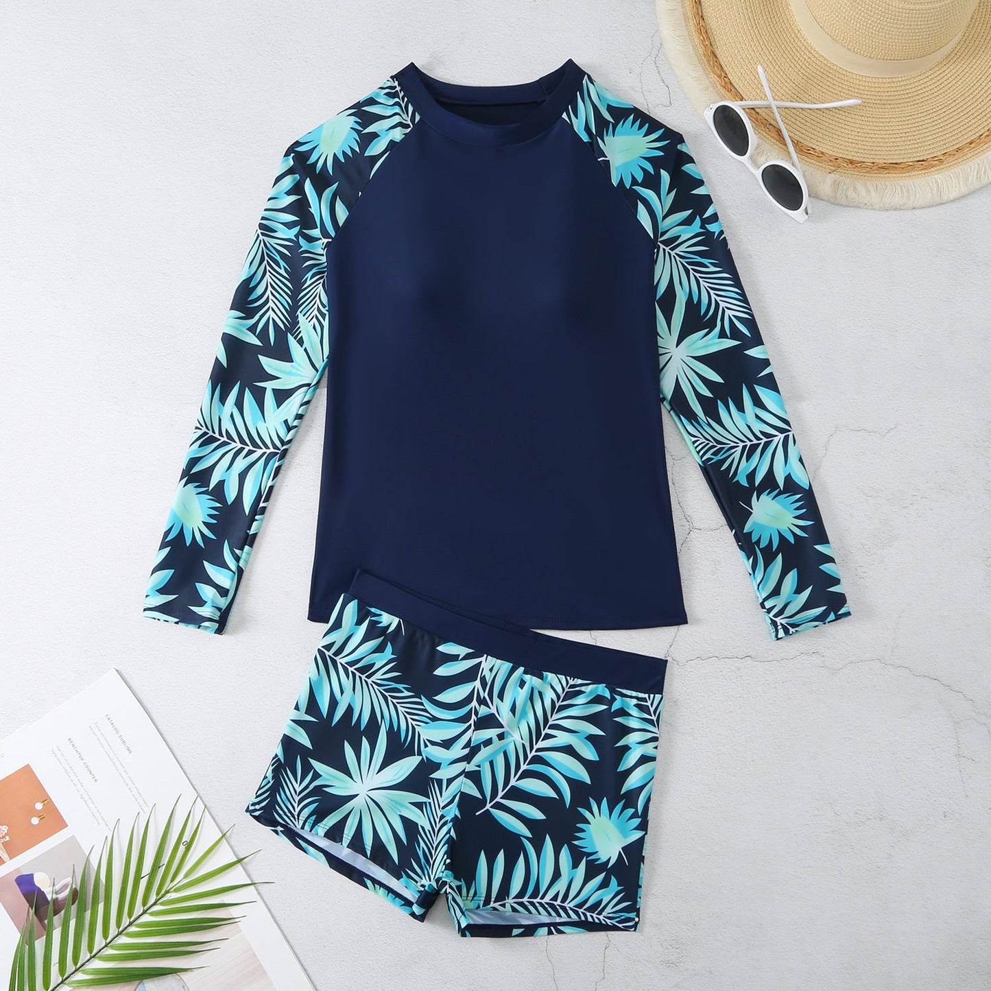 New Swimwear Long Sleeved Digital Printed Conservative Women'S Split Bikini Swimwear