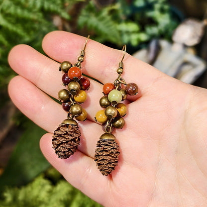 Vintage Botanical Wood Hoop Earrings - Handcrafted Nature-Inspired Designs