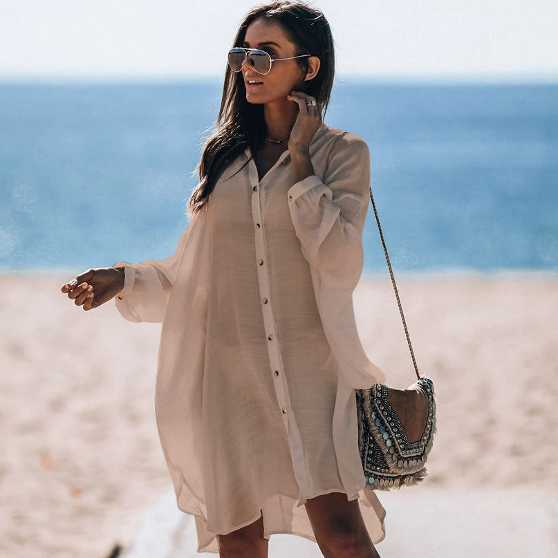 Beach Shirt Bamboo Cloth Loose Sun Protection Shirt Holiday Blouse