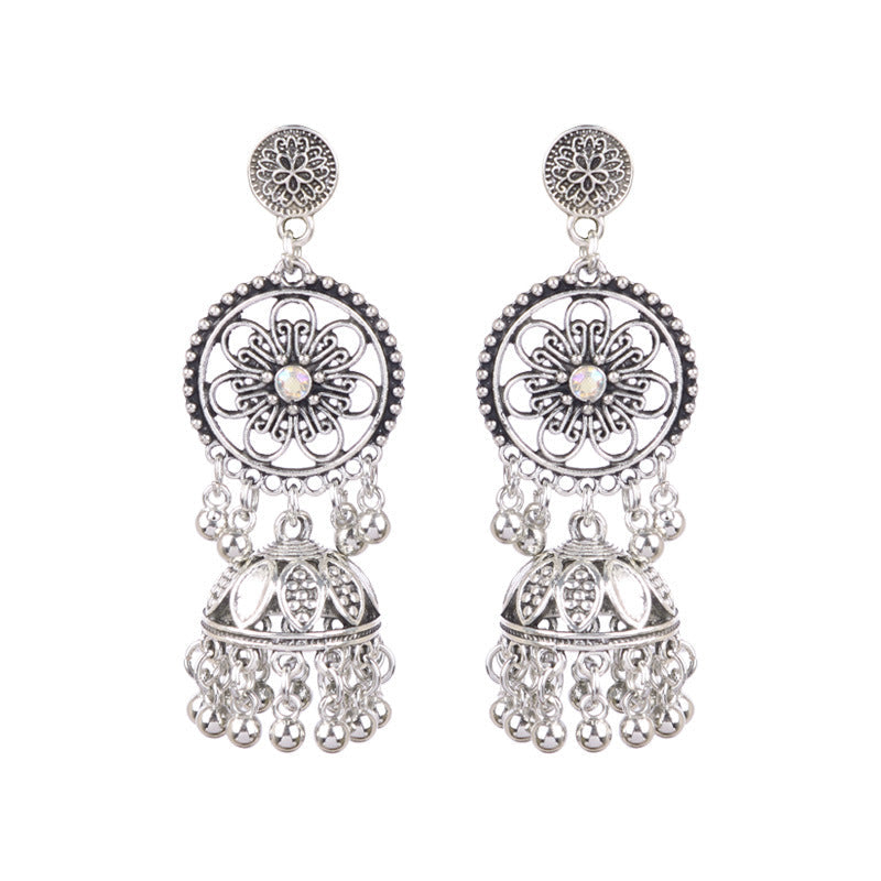 Bohemian Geometric Alloy Earrings with Bell Detail