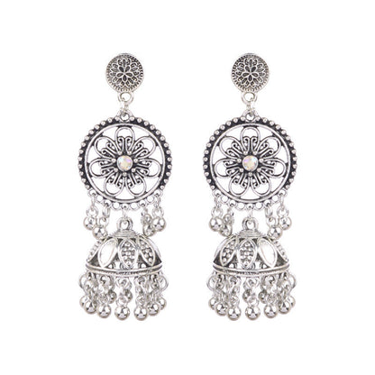 Bohemian Geometric Alloy Earrings with Bell Detail