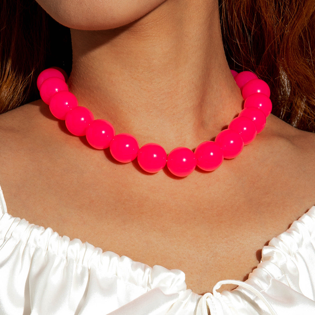 Dopamine Colorful Acrylic Beaded Necklace Trendy Sweet Style