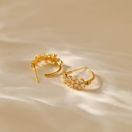 Copper Plated Gold Delicate Butterfly Floral Stud Earrings