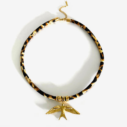 Gold Plated Pendant Leopard Cord Necklace