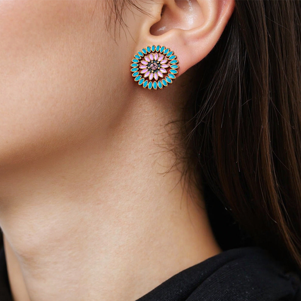 Colorful Bohemian Flower Drop Earrings Stylish Zinc Alloy Jewelry