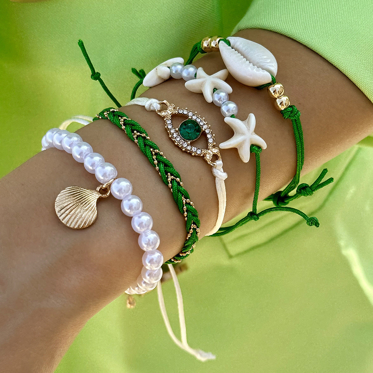 Bohemian Seashell Beaded Anklets Set With Starfish Elements