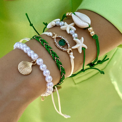 Bohemian Seashell Beaded Anklets Set With Starfish Elements