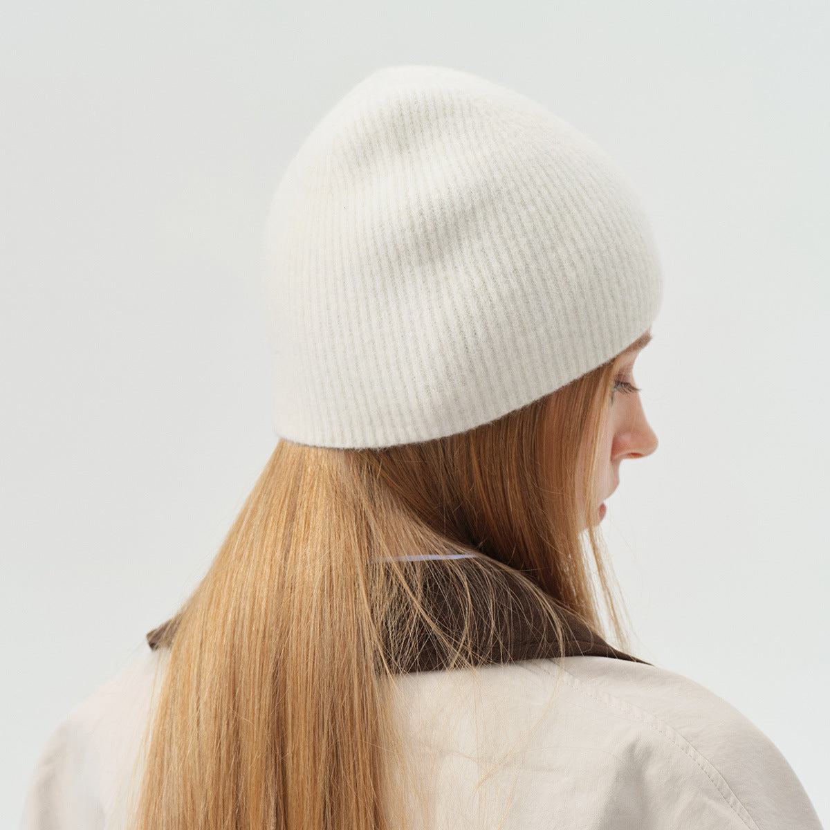 Solid Color Knit Beanie Hat for Women in Alpaca Wool Blend