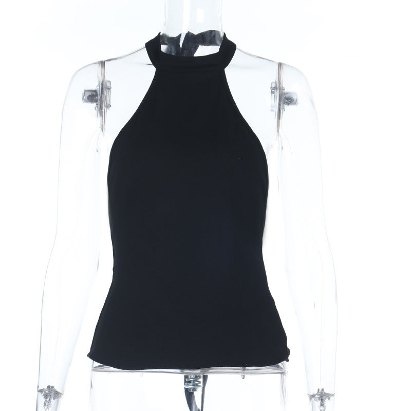 French Style Sleeveless Knitted Top with Open Shoulder Design