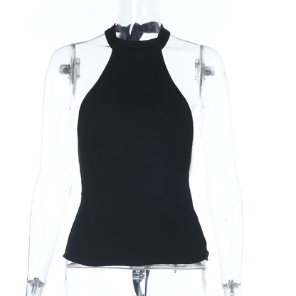 French Style Sleeveless Knitted Top with Open Shoulder Design