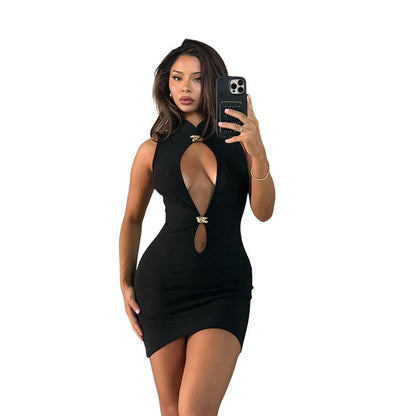 Bodycon Sleeveless Dress With Hollow Out Design In Black
