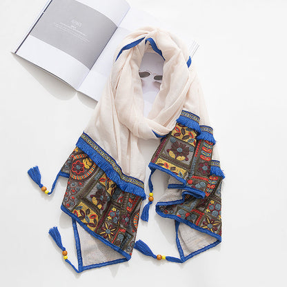 Ethnic Style Shawl Scarf Female Cotton Retro Embroidered Silk Scarf Spring And Autumn Versatile Embroidered Scarf