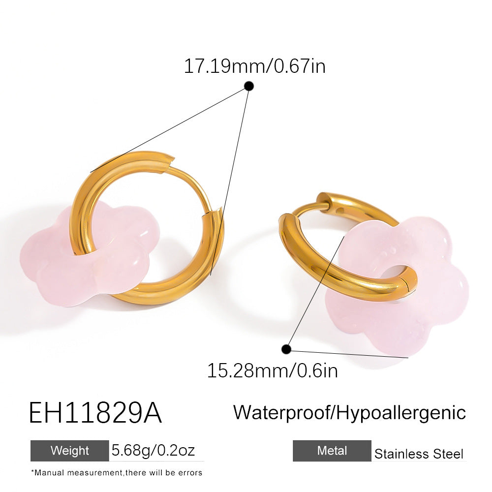 Colorful Flower Stainless Steel Earrings with 18K Gold Plating
