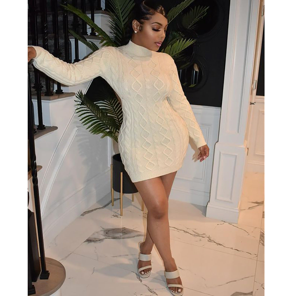 Backless Long Sleeve Knit Dress Trendy Casual Gray Color